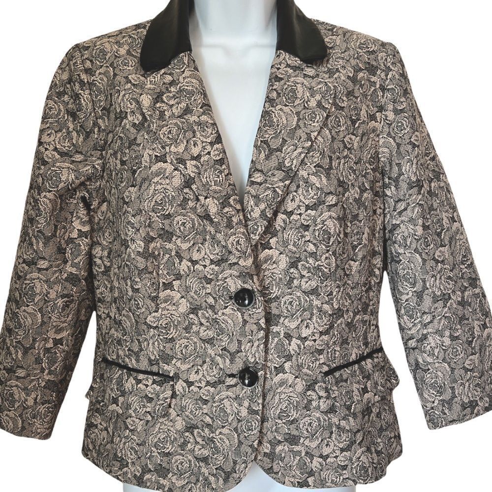 Willow & Clay Pink Black Fitted Floral Jacquard Tapestry Blazer Jacket M